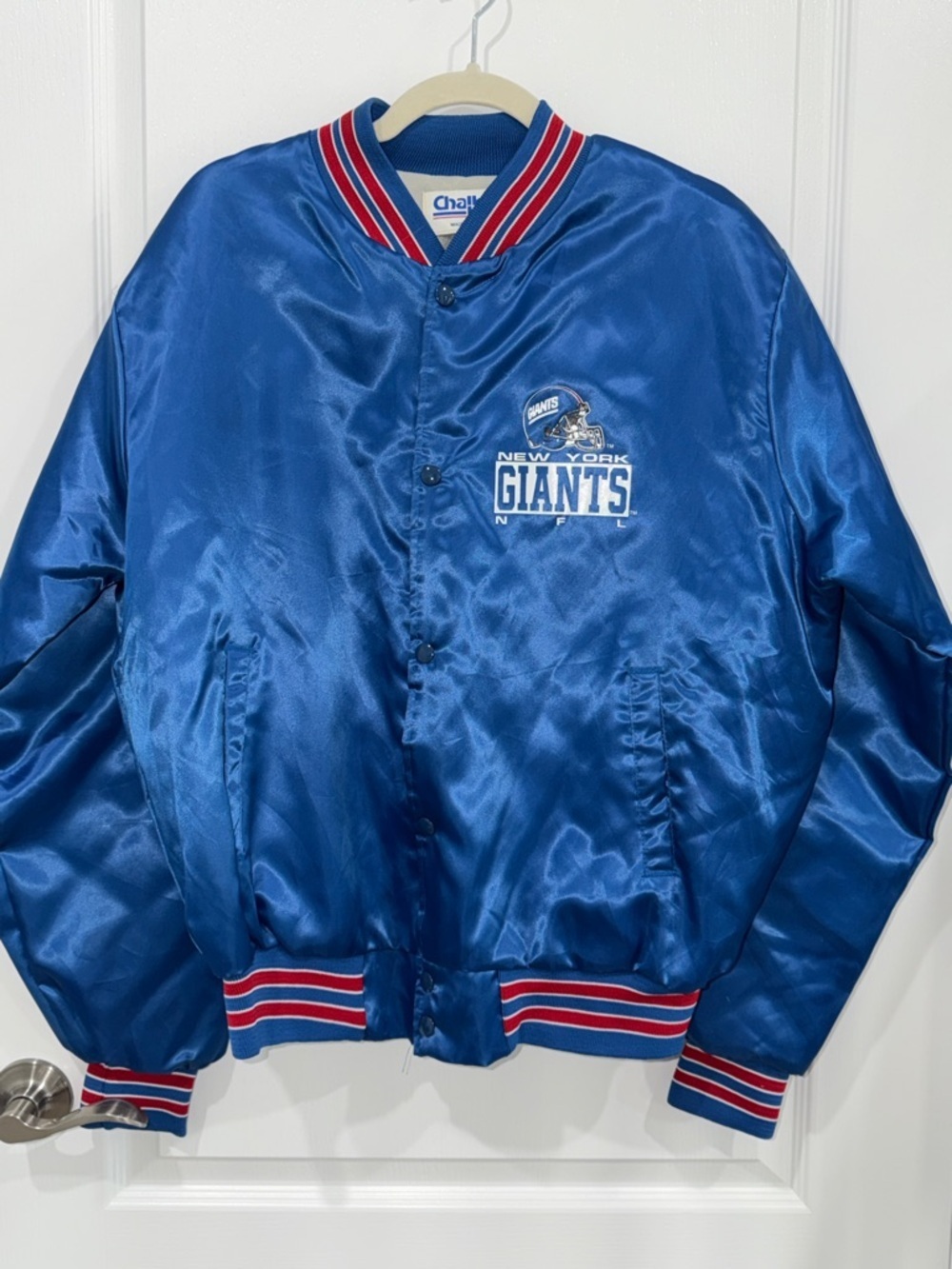 New York Giants Football Vintage Chalk Line Jacket Sz Large Blue Preowned 1980s
